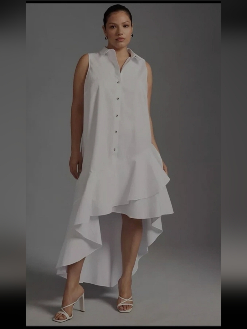 NWT Anthropologie Maeve White Asymmetrical Ruffle Shirt Dress XL - Picture 1 of 10